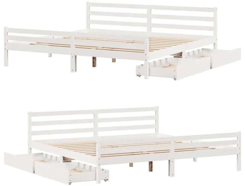 Cama sem colchão 200x200 cm madeira de pinho maciça branco