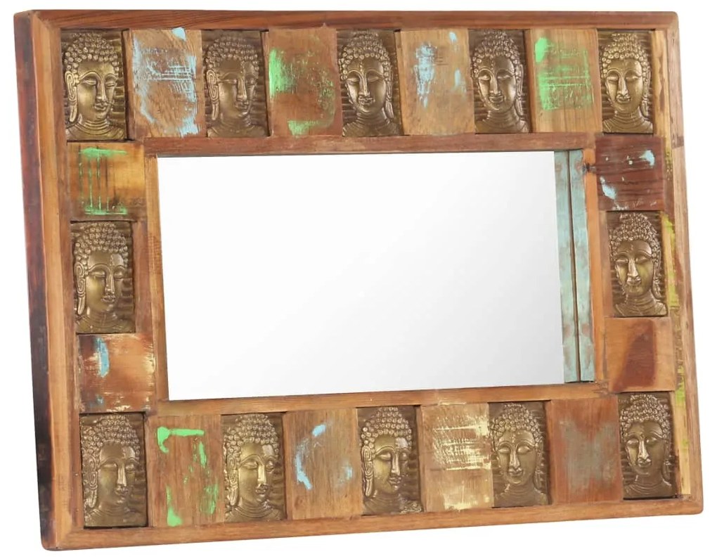 vidaXL Espelho com budas 80x50 cm madeira recuperada maciça