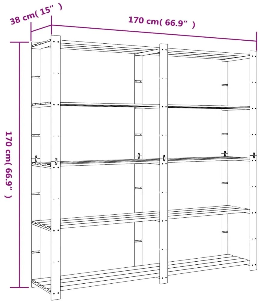 Unidade de arrumação 5 prateleiras 170x38x170 cm pinho maciço