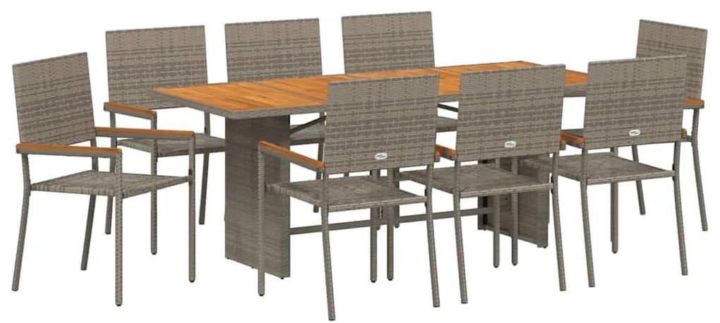 Conjunto de Jantar vidaXL de 9 Peças Cinza Polirattan