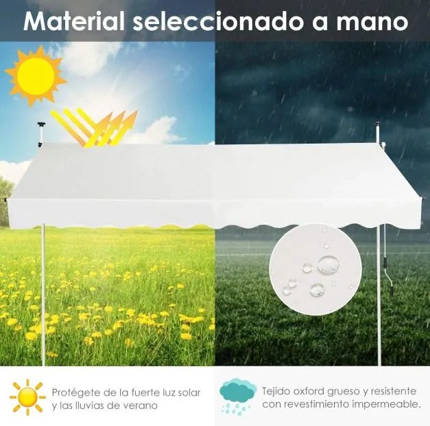 Toldo Exterior 350 x 125 cm Altura Ajustável 2-3 m com Manivela e Resistente às Intempéries Manual para Jardim e Varanda Bege