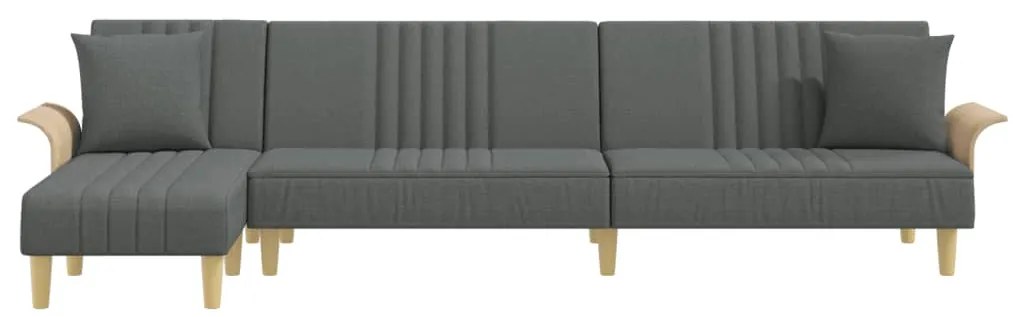 Sofá-cama em forma de L 279x140x70 cm tecido cinzento-escuro