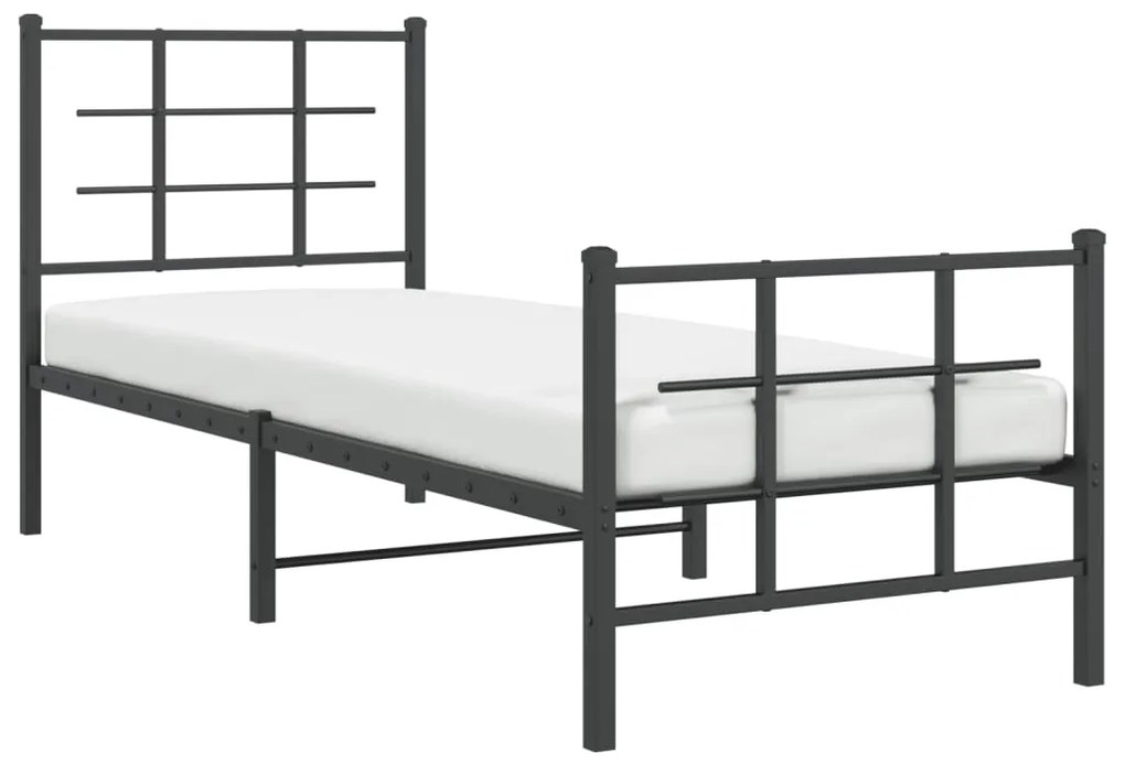 Estrutura de cama com cabeceira e pés 75x190 cm metal preto