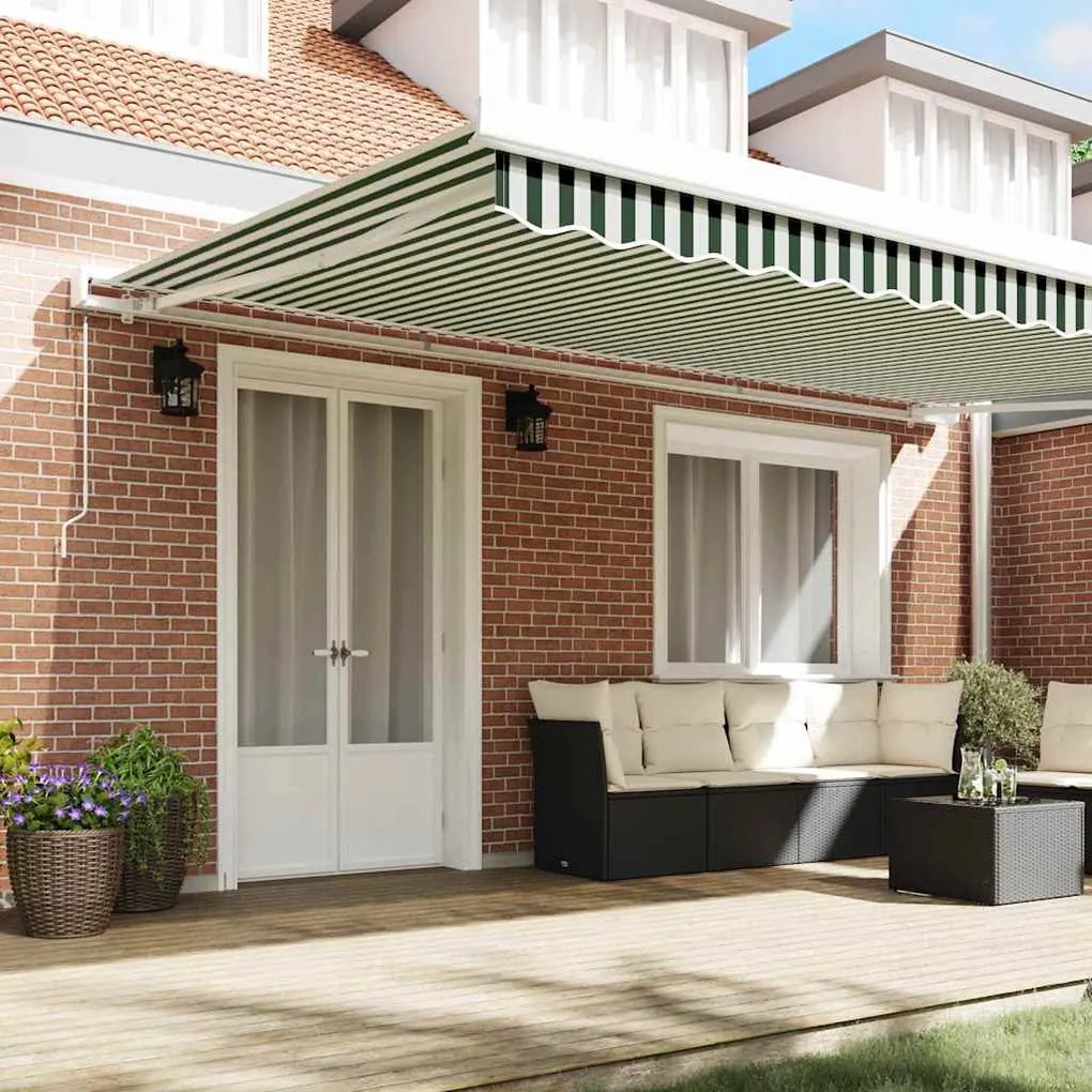 Toldo Retrátil Manual Verde e Branco 500x300 cm