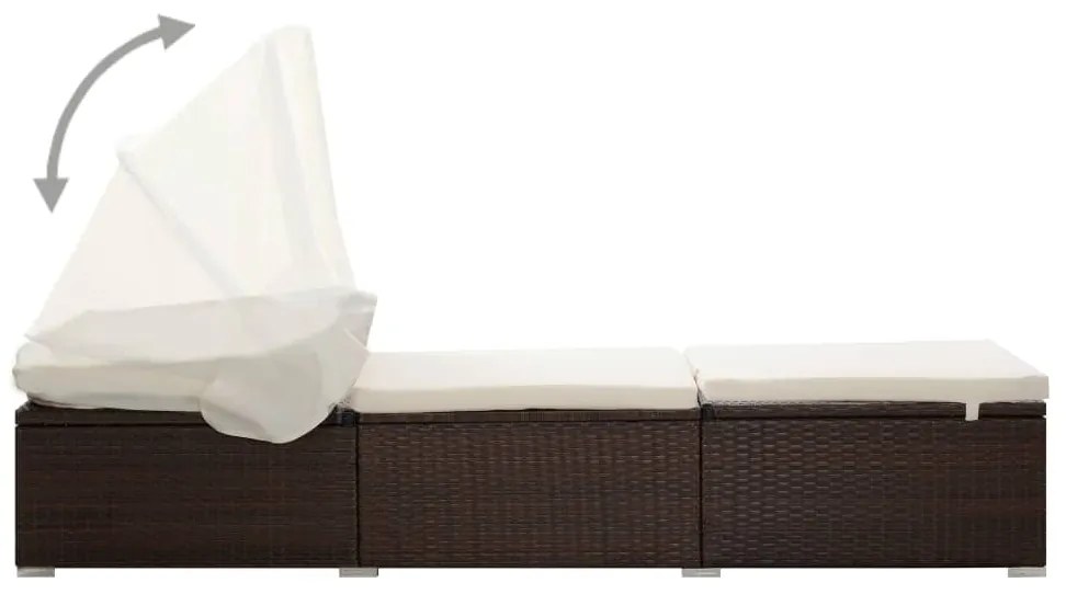 Espreguiçadeira com toldo e almofadão vime PE castanho