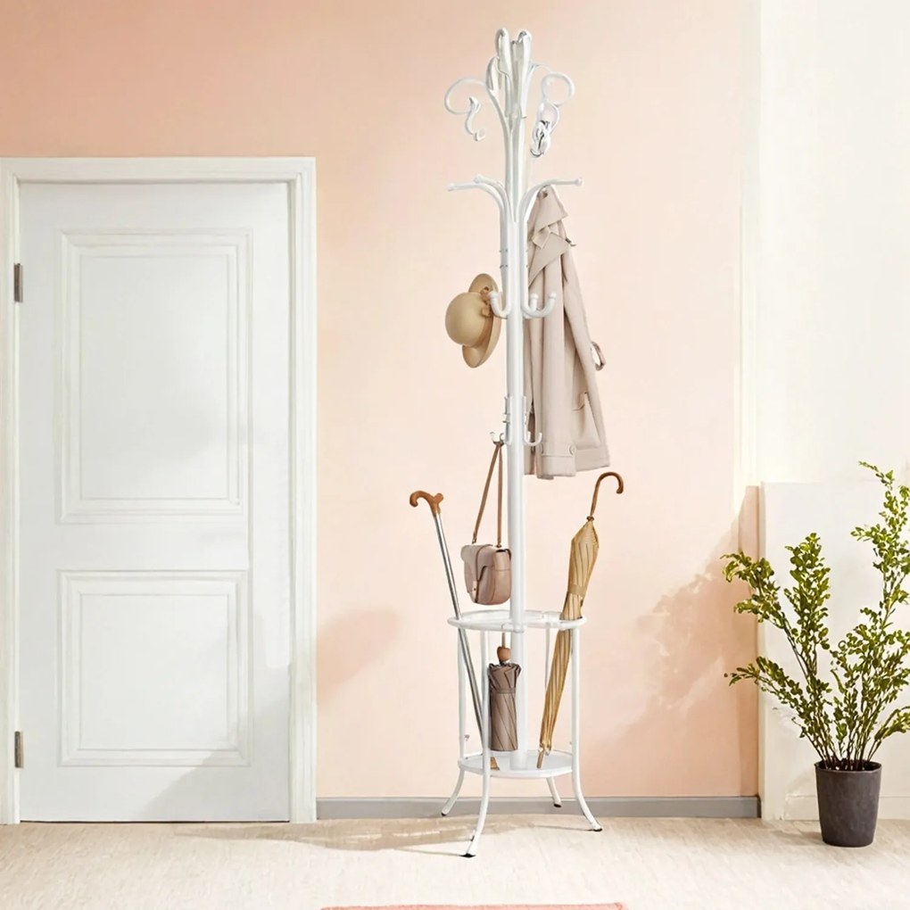 Cabide com porta-guarda-chuvas, 12 ganchos 40 x 40 x 175 cm branco