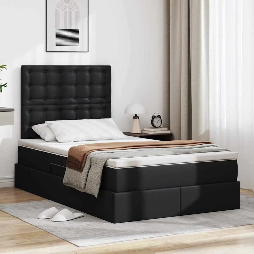 vidaXL Cama com Armazenamento Preto 120 x 200 cm Couro Sintético