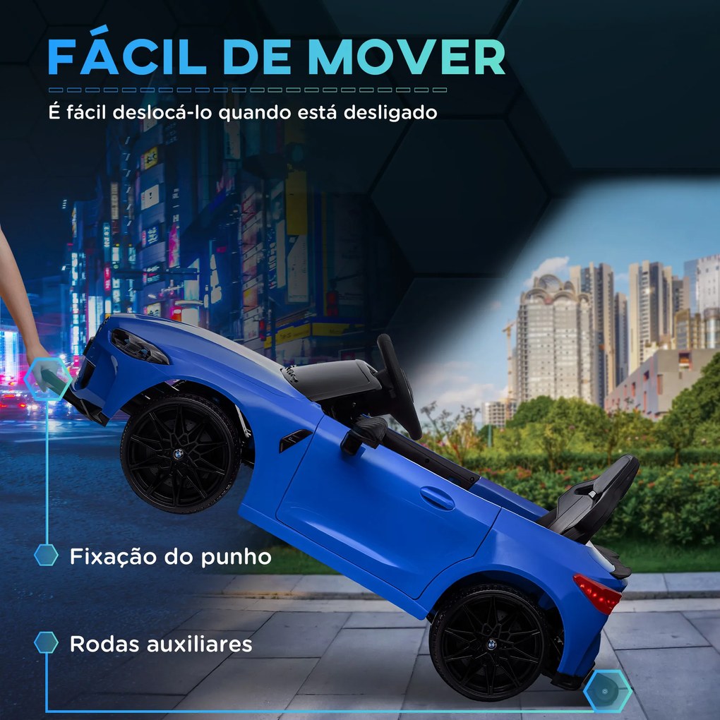 Carro Elétrico para Crianças BMW M4 12V com Controlo Remoto Faróis Buzina Música e Velocidade 3-5 km/h 108x69,5x51 cm Azul