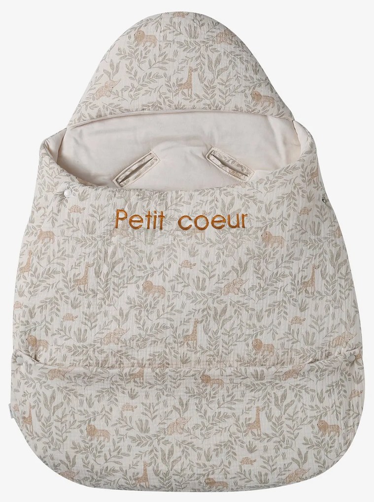 Ninho transformável, em gaze de algodão bege estampado