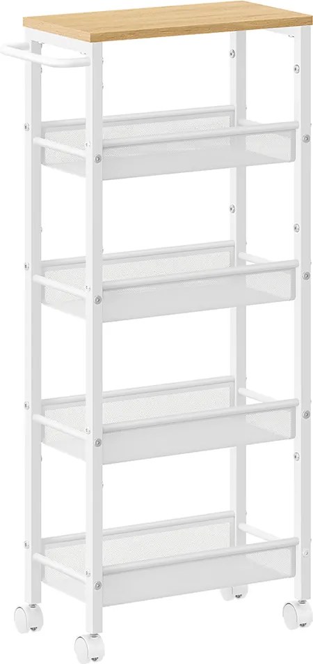 Carrinho de cozinha ou casa de banho 5 níveis estreito 22 x 45,4 x 99,6 carvalho e branco