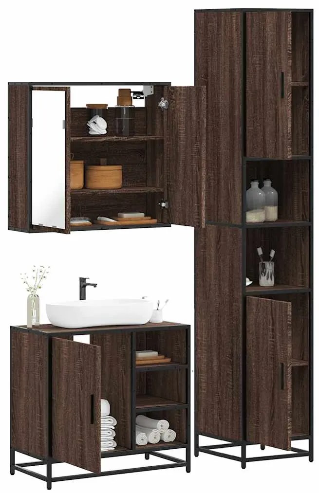 vidaXL 3 pcs conj. móveis WC derivados madeira cor carvalho castanho