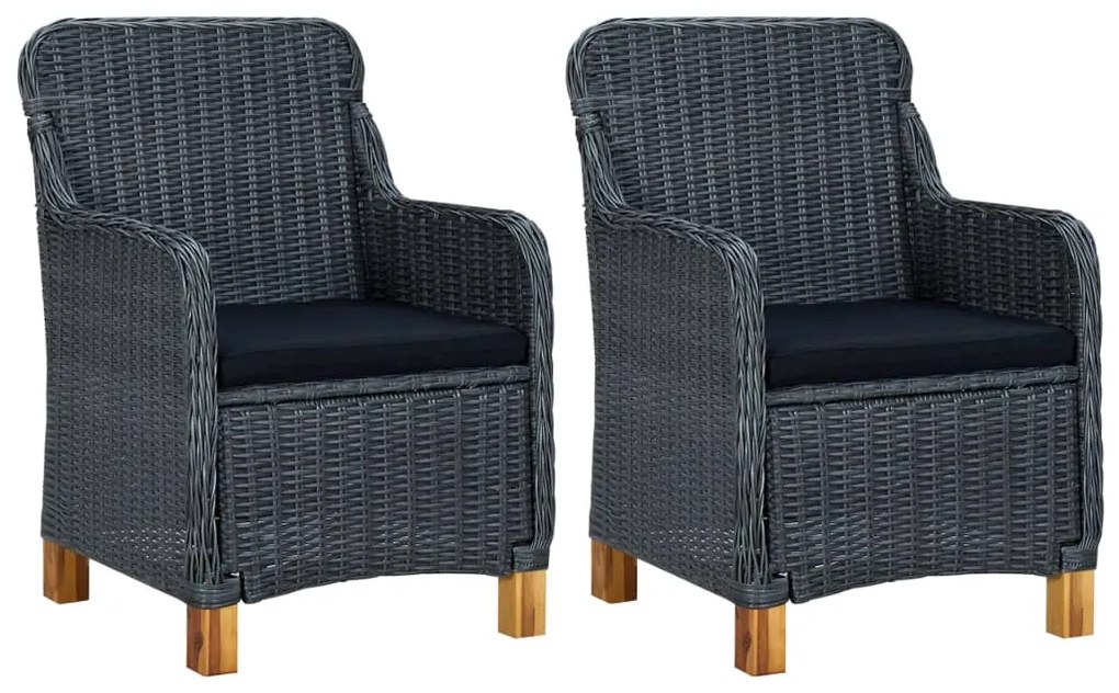 3 pcs conj. lounge jardim c/ almofadões vime PE cinzento-escuro