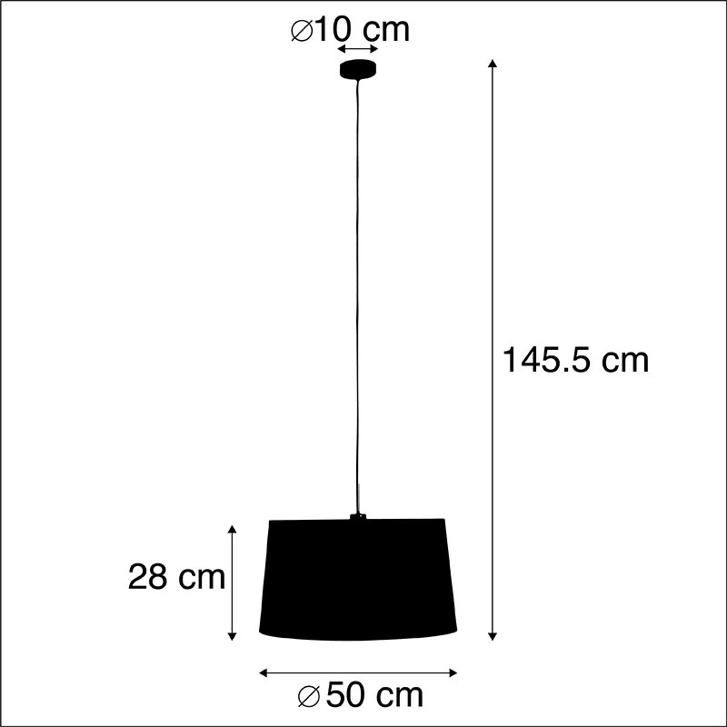 Candeeiro de suspensão com abajur de algodão preto e dourado 50 cm - Combi Clássico / Antigo