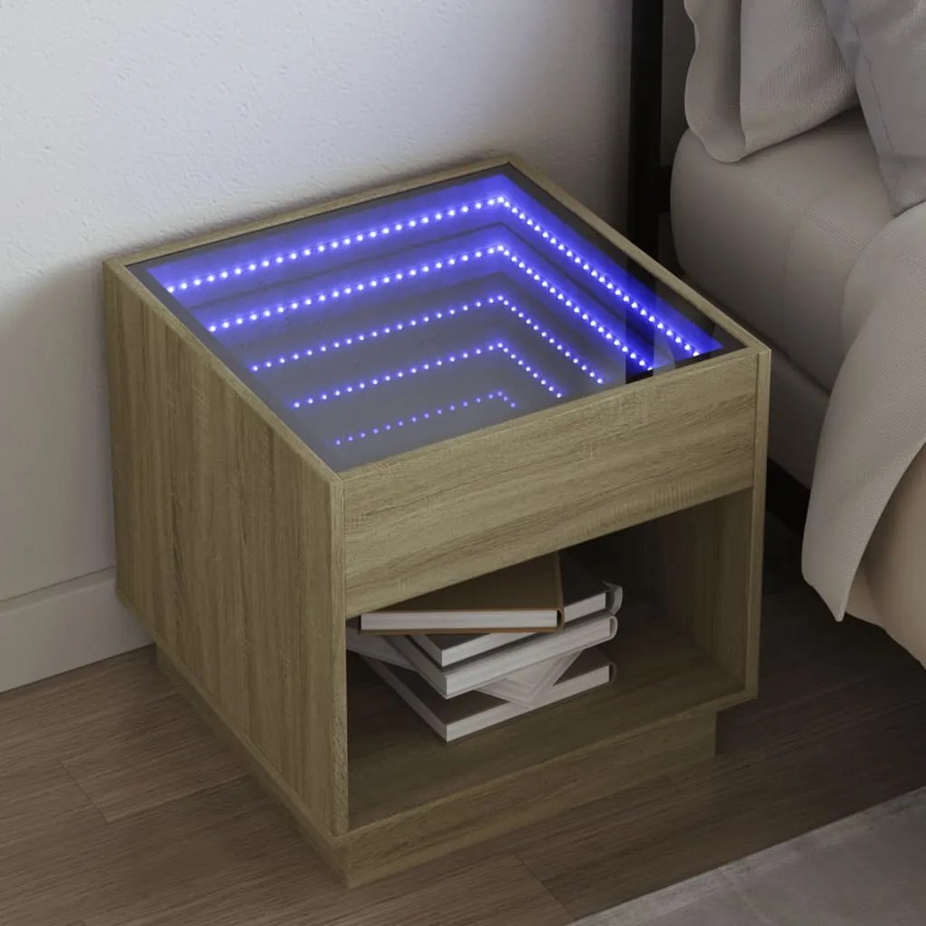 vidaXL Mesa de cabeceira c/ LED Infinity 50x50x50 cm carvalho sonoma