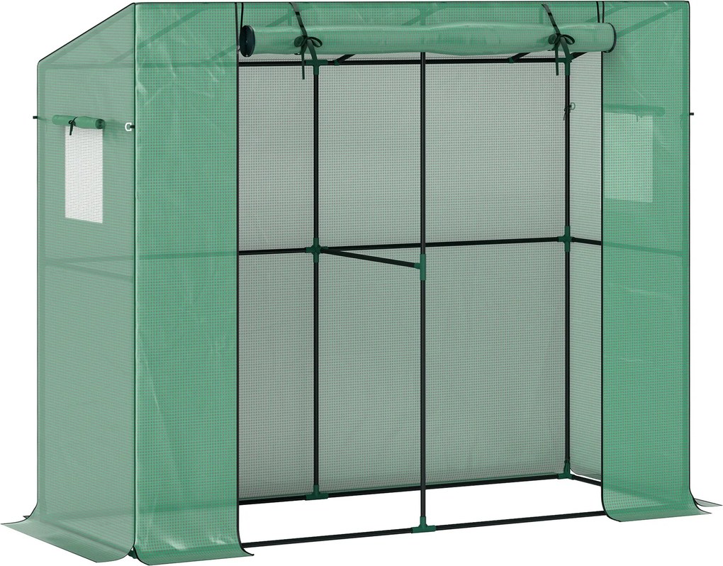 Outsunny Mini estufa, estufa encostada com porta enrolável e janelas de tela, resistente aos UV, para flores, mudas, plantas, verde | Aosom Portugal