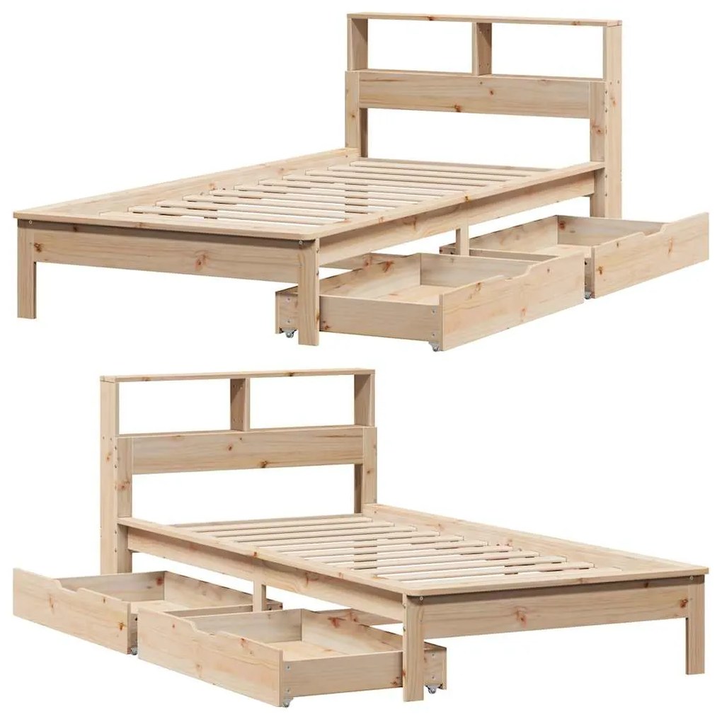 Cama com estante sem colchão 100x200 cm pinho maciço