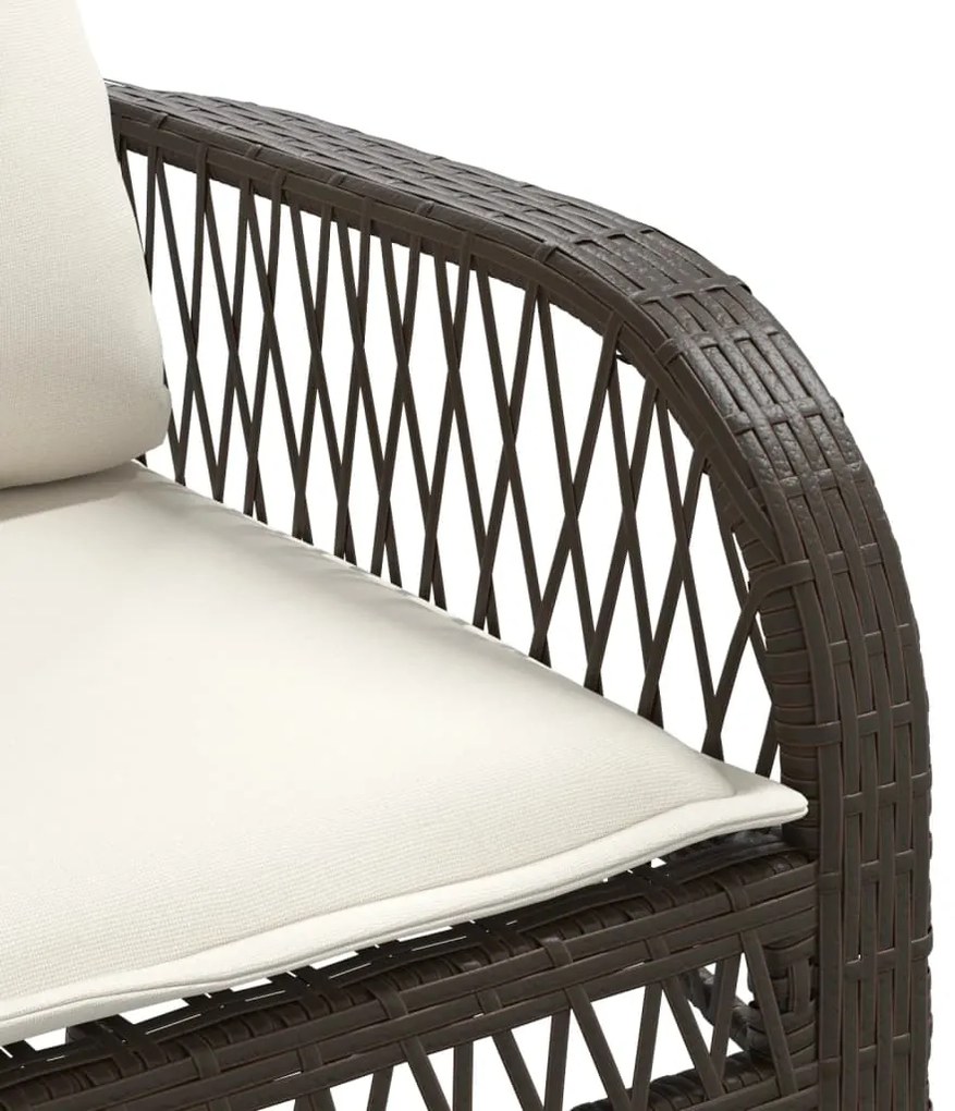4 pcs conjunto sofás de jardim c/ almofadões vime PE castanho