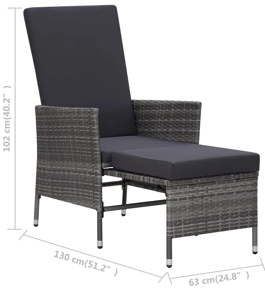 3 pcs conjunto lounge de jardim c/ almofadões vime PE cinzento