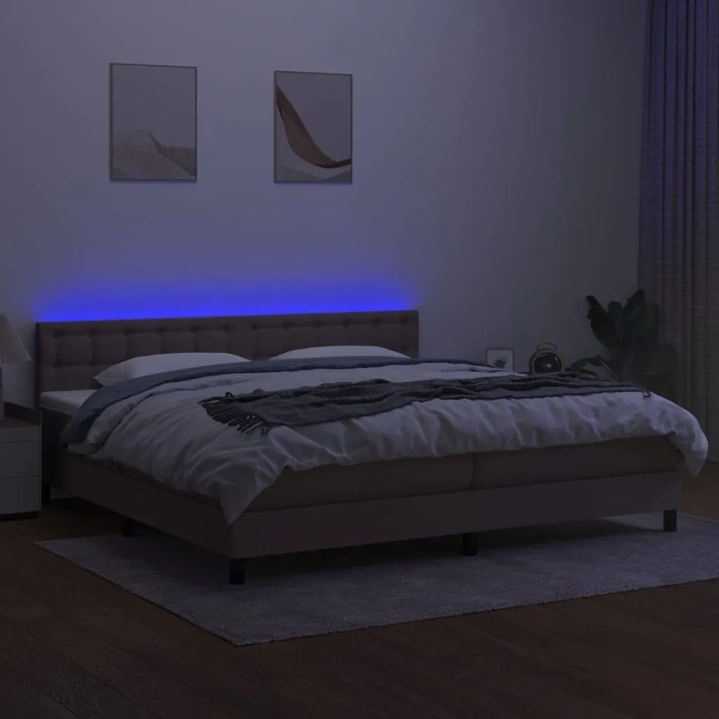 Cama box spring colchão/LED 200x200cm tecido cinza-acastanhado