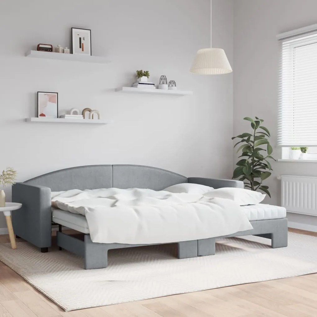 vidaXL Sofá-cama c/ gavetão e colchões 90x200 cm tecido cinzento-claro