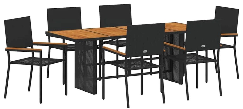 Conjunto de Jantar para Jardim de 7 Peças Polirattan Preto