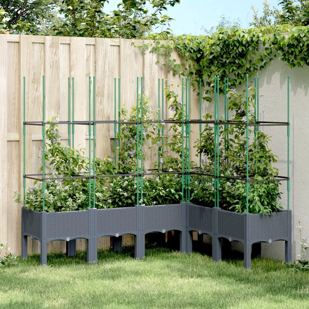 vidaXL Vaso/floreira de jardim c/ treliça 160x120x142,5 cm PP cinzento azul