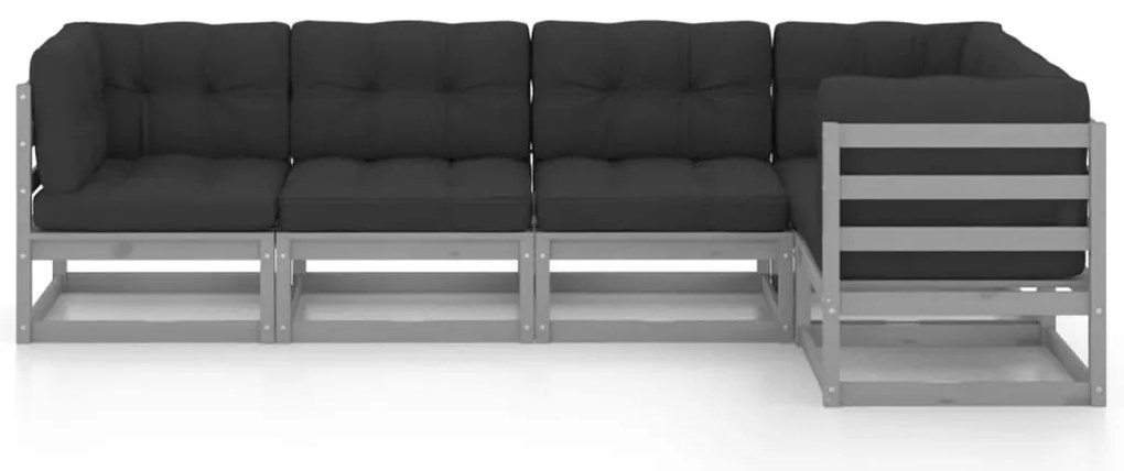 5 pcs conjunto lounge de jardim c/ almofadões pinho maciço