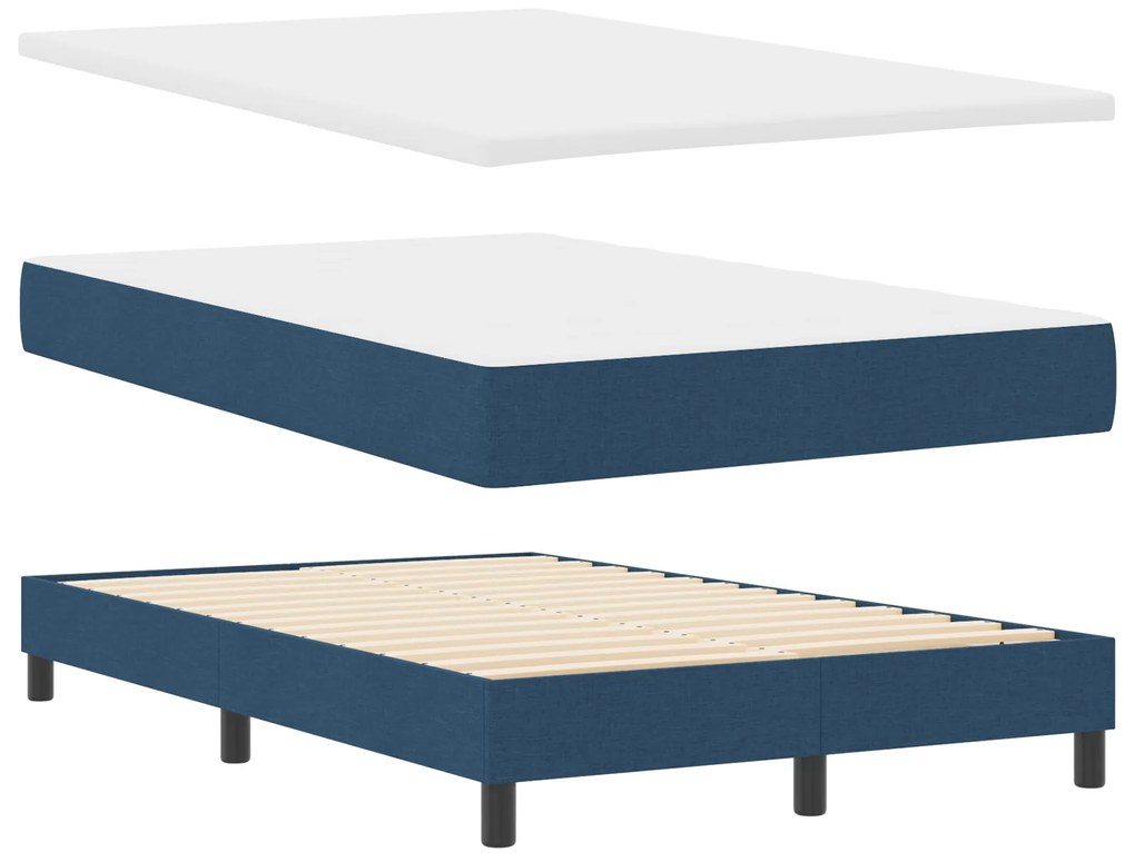 Cama Box Spring com Colchão e Banco Azul 120x190 cm Tecido