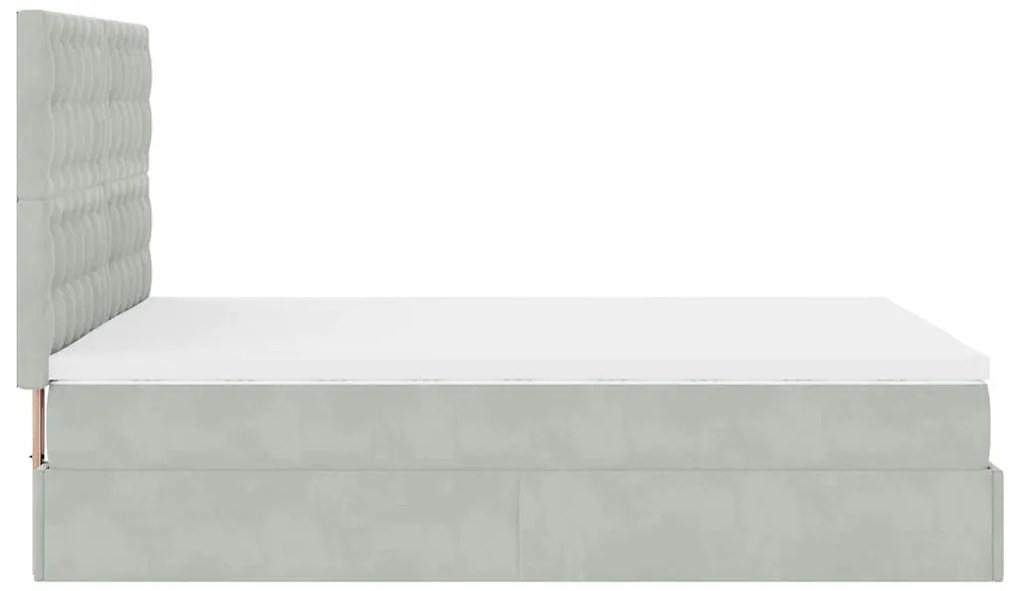 Estrutura cama otomana colchões 140x200cm veludo cinzento claro