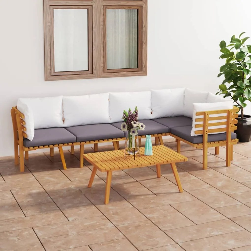 vidaXL 6 pcs conjunto lounge de jardim c/ almofadões acácia maciça