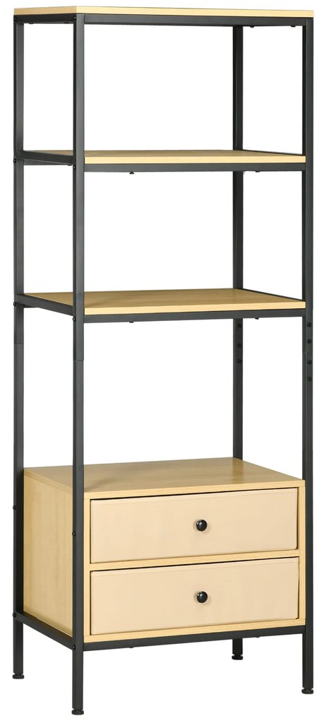 Estante de 4 Níveis com 2 Gavetas de Tecido não Tecido e Estrutura de Aço 60x40x163 cm Madeira e Preto