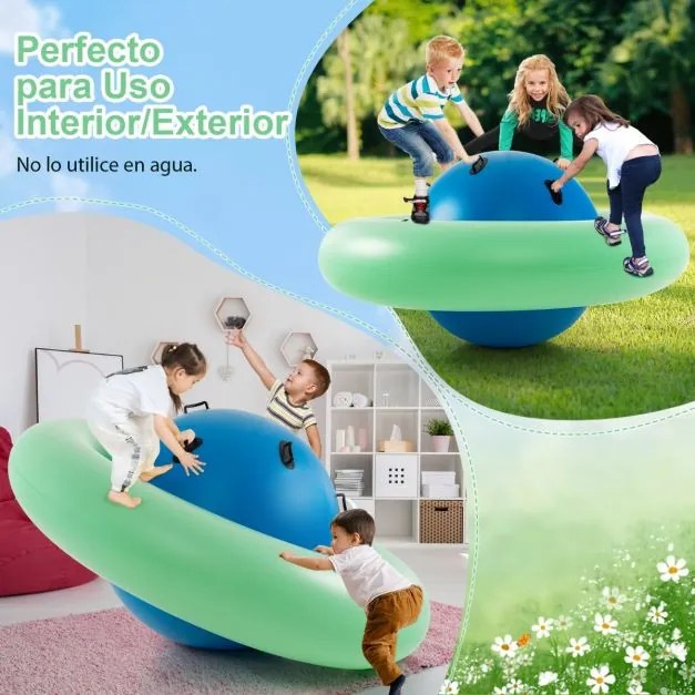 Baloiço insuflável em forma de cúpula para crianças com mais de 5 anos com 6 pegas incorporadas Baloiço insuflável em forma de cúpula 223 x 123 cm Azu