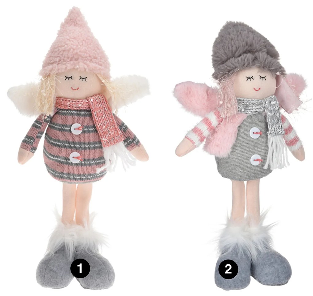 Anjo Com Vestido Rosa e Cinza 34CM