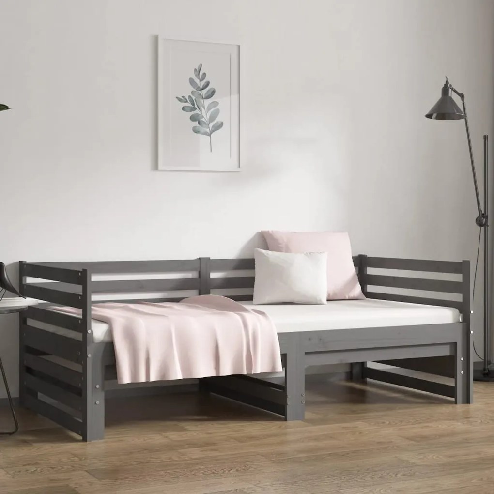 Estrutura sofá-cama de puxar 2x(90x190) cm pinho maciço cinza