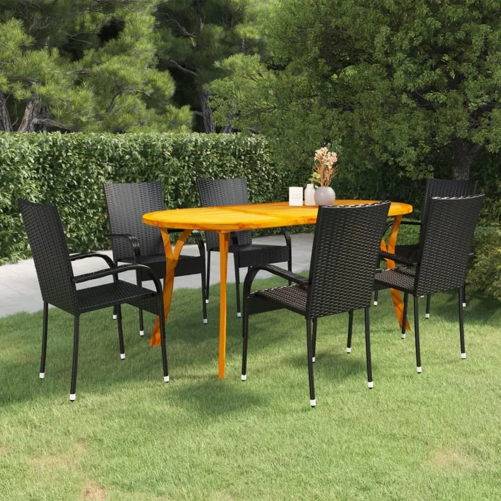 vidaXL 7 pcs conjunto de jantar para jardim preto