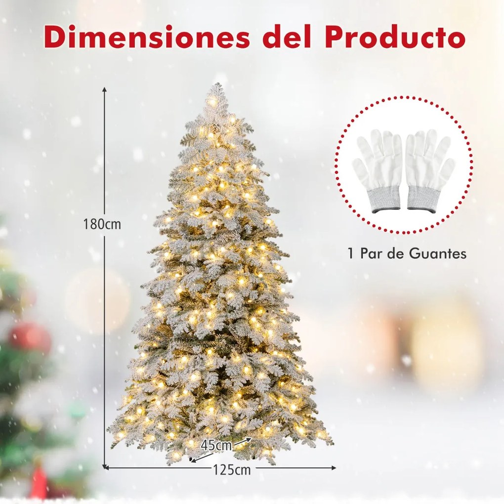 Árvore de Natal artificial de 180 cm com neve artificial, 130 bolinhas brilhantes, luzes LED (DECORAÇÕES NÃO INCLUIDAS), 616 pontas de galhos e 8 modo