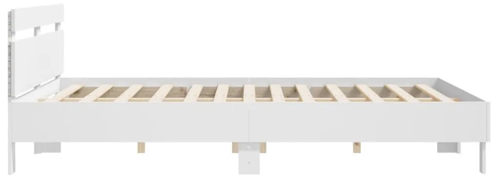 Estrutura de cama com cabeceira e luzes LED 160x200 cm branco