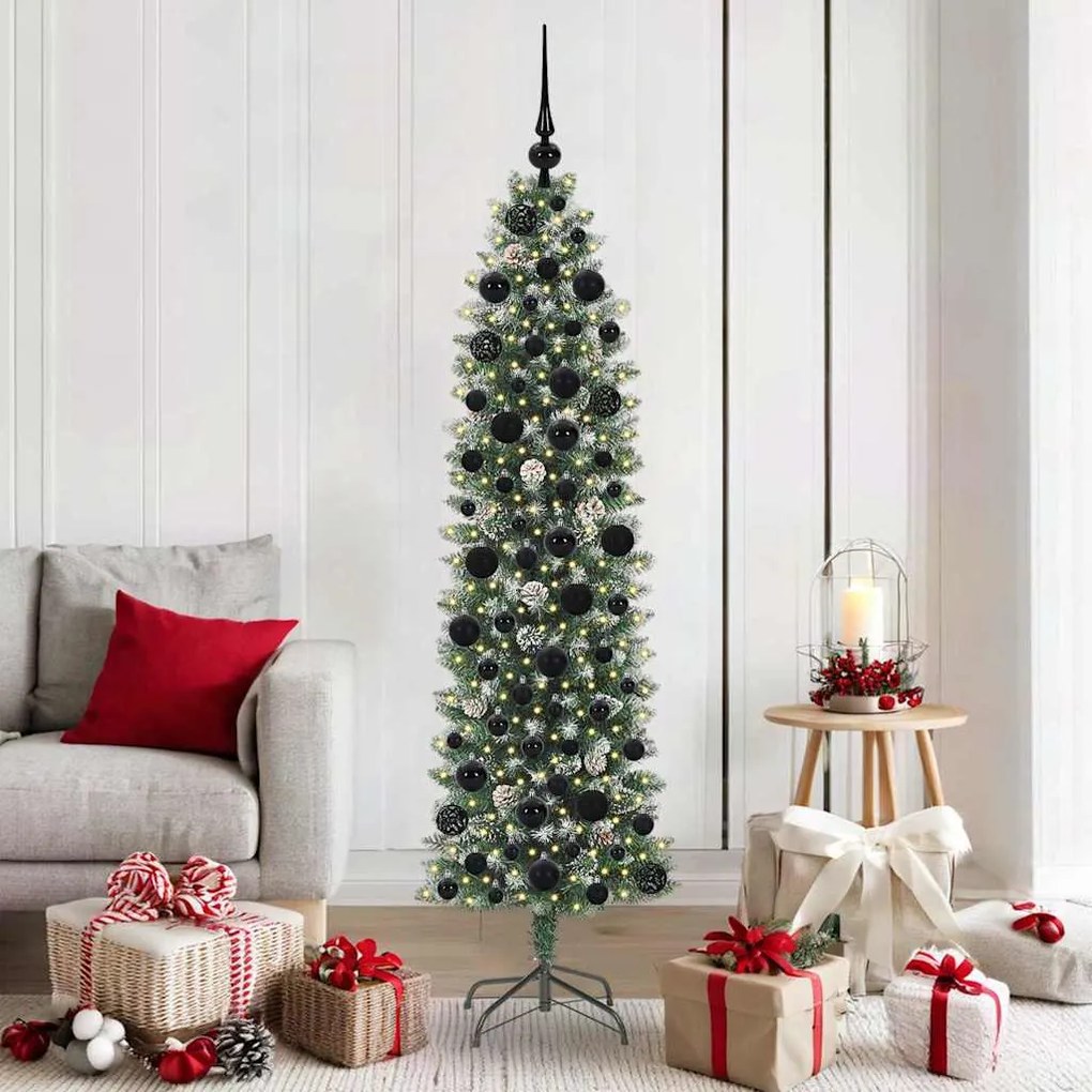 vidaXL Árvore Slim de Natal Artificial Verde e Branco 180 cm