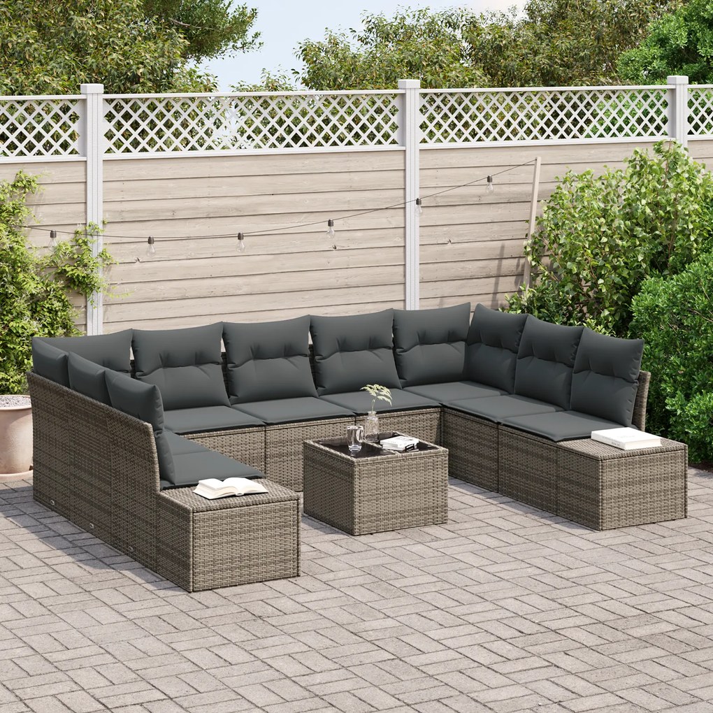 Conjunto de Sofá de Jardim com Almofadas Rattan Polimérico Preto