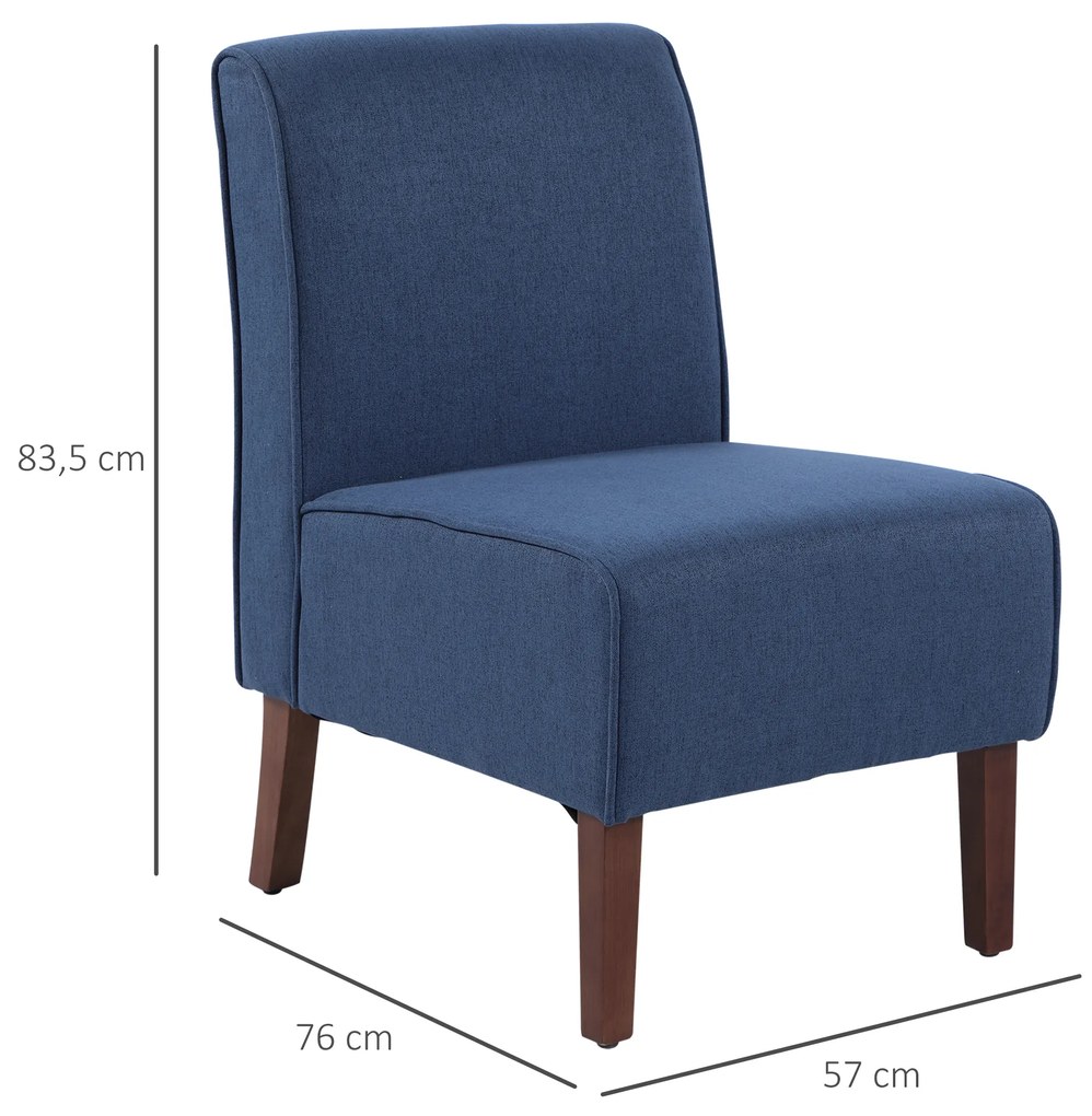HOMCOM Poltrona de jantar Sala de estar sem braços Cadeira individual com assento acolchoado e pernas de madeira 57x76x83,5 cm Azul