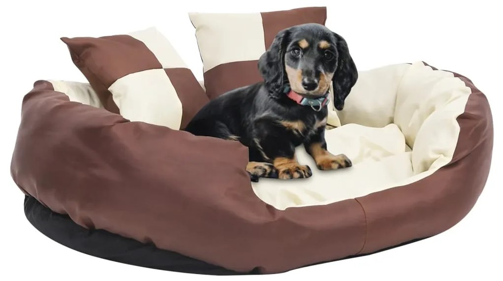 vidaXL Almofadão p/ cães reversível lavável 85x70x20 cm castanho/creme