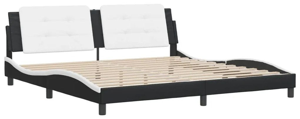 Estrutura de cama c/ cabeceira couro artificial preto e branco
