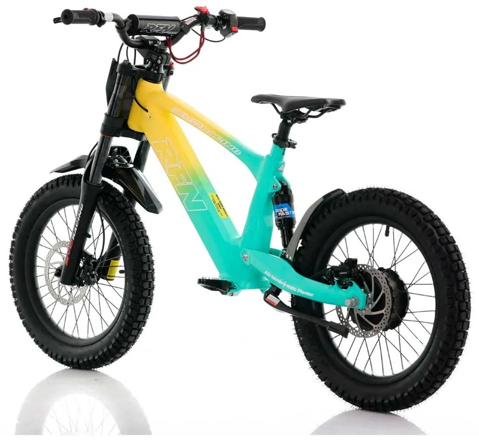 Bicicleta elétrica infantil 500W Roan RXF Evo Racing 18" Verde e Amarela
