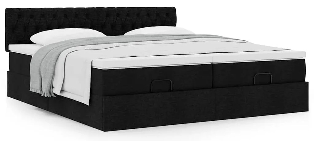 63 / 5,000vidaXL Estrutura de cama otomana com colchões tecido preto