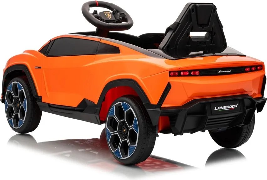 Carro elétrico para crianças Lamborghini Lanzador 12V Pneus em borracha maciça, banco em pele sintética Laranja