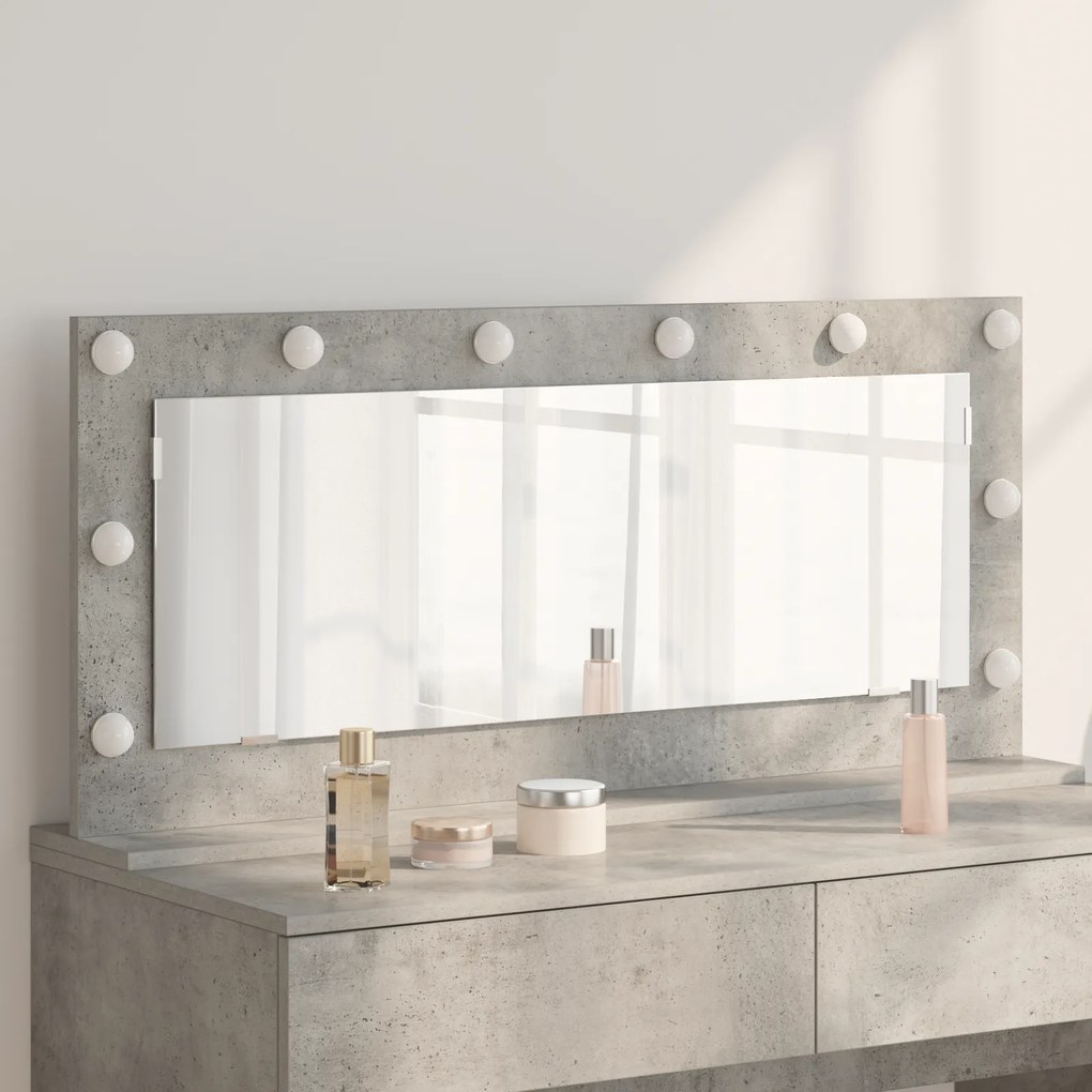 vidaXL Espelho de Maquilhagem com Luzes LED Cinza Concreto 100x45x18 cm
