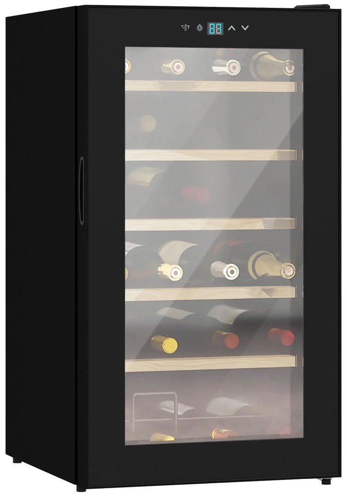 HOMCOM Cave de Vinho para 24 Garrafas 65L com Luz LED Interior Ecrã Tátil Digital Contolo de Temperatura Porta de Vidro e 5 Prateleiras Preto | Aosom Portugal