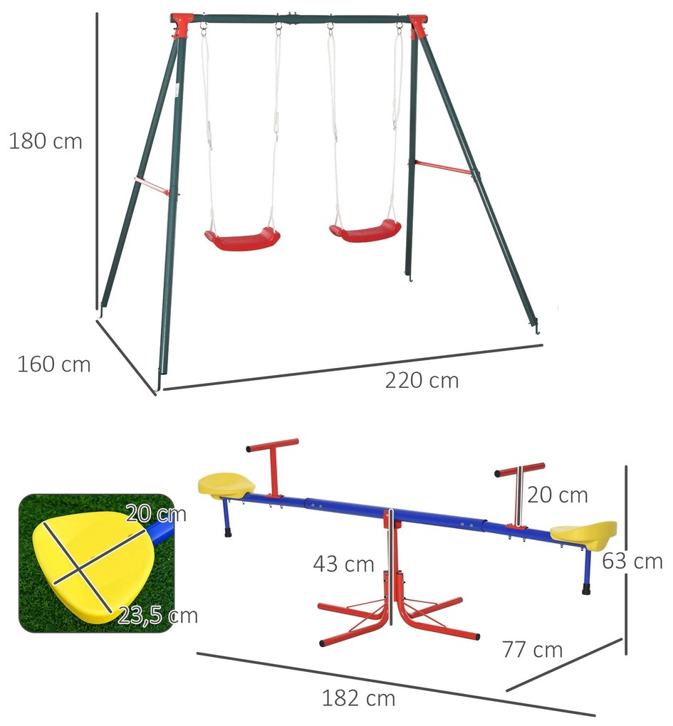 Outsunny Conjunto de Baloiços para Crianças com Gangorra 360° e Baloiç