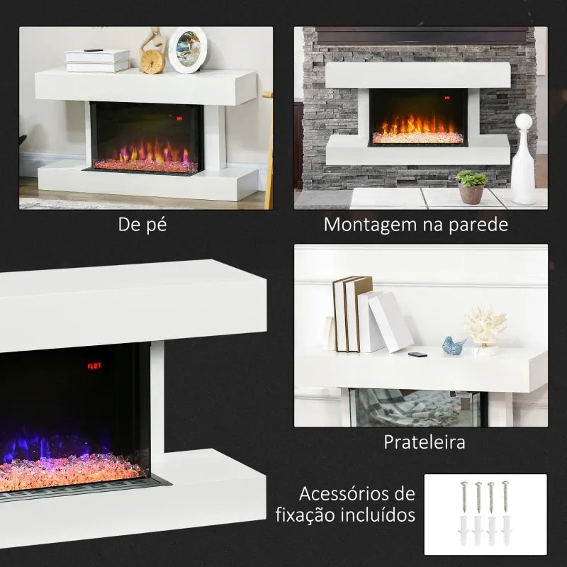 Lareira Elétrica com Móvel Incorporado - 1000W/2000W - Temperatura Aju