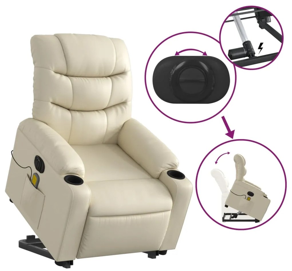 Poltrona reclinável elevatória elétrica couro artificial creme
